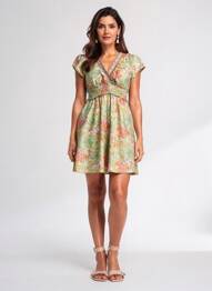 Robe courte manches courtes manches courtes vert ALLER SIMPLEMENT femme