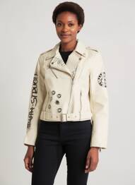 Veste simili cuir poches beige MISS SISSI femme