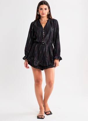 Combishort fermeture boutonnée sur le devant manches longues noir MUSY MUSE femme