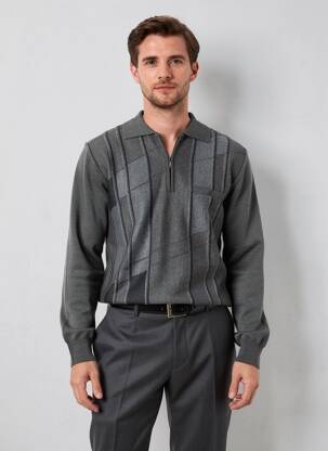 Pull stretch manches longues gris BERAC homme
