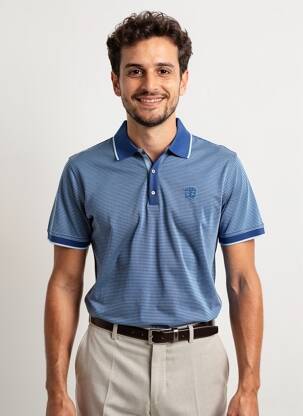Polo tissage jersey manches courtes bleu IZAC homme