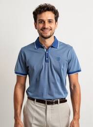 Polo imprimé rayures manches courtes bleu IZAC homme