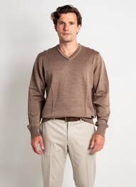Pull col v manches longues marron IZAC homme