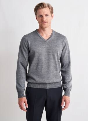 Pull col v manches longues gris IZAC homme