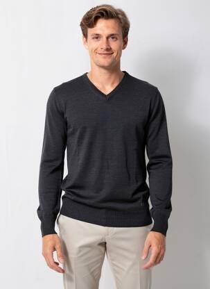 Pull col v manches longues gris fonce IZAC homme