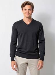 Pull col v manches longues gris fonce IZAC homme