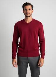 Pull col v manches longues rouge IZAC homme