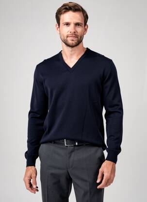 Pull col v manches longues bleu BERAC homme