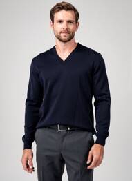 Pull col v manches longues bleu BERAC homme