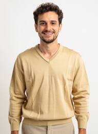 Pull col v manches longues beige BERAC homme