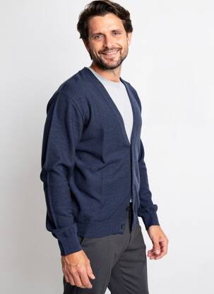 Gilet manches longues col v bleu BERAC homme