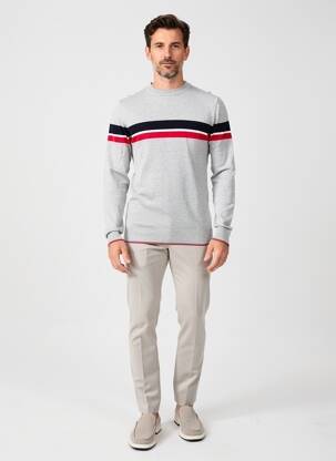 Pull stretch manches longues gris IZAC homme