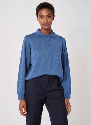 Pull tissage chiné manches longues bleu fonce BERAC femme