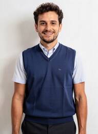Pull col v sans manche bleu BEST GUEST homme