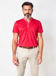 T-shirt col tunisien manches courtes rouge COFOX homme