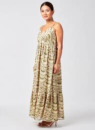 Robe longue imprimé fantaisie fines bretelles vert MOLLY BRACKEN femme