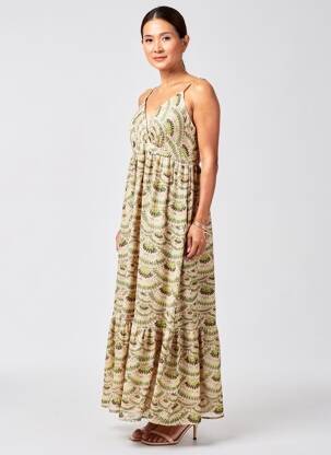 Robe longue imprimé fantaisie fines bretelles vert MOLLY BRACKEN femme