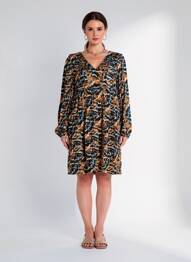 Robe mi-longue imprimé fantaisie manches longues noir LOLA ESPELETA femme