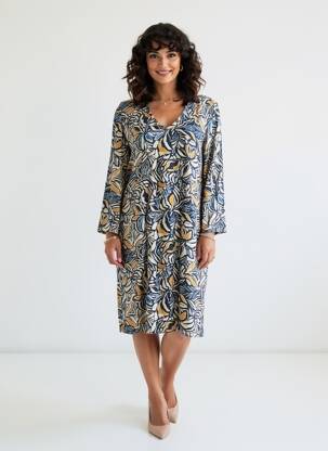 Robe mi-longue imprimé fantaisie manches longues bleu LE PETIT BAIGNEUR femme