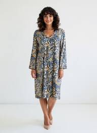 Robe mi-longue imprimé fantaisie manches longues bleu LE PETIT BAIGNEUR femme