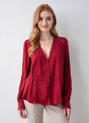Chemisier coupe cintrée manches longues rouge FREEMAN T.PORTER femme