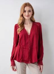 Chemisier coupe cintrée manches longues rouge FREEMAN T.PORTER femme
