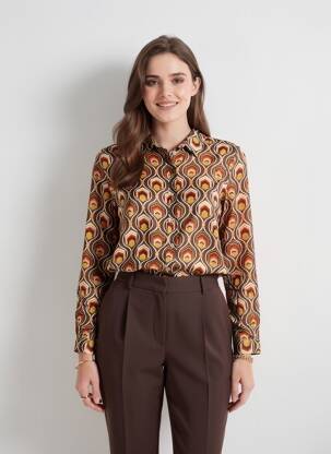 Chemisier imprimé fantaisie manches longues marron FREEMAN T.PORTER femme