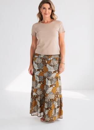 Jupe longue imprimé fantaisie marron LOLA ESPELETA femme