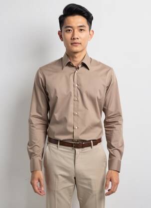 Chemise manches longues coupe droite marron SEIDENSTICKER homme