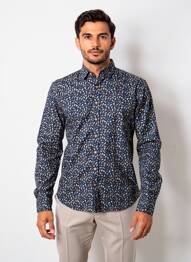 Chemise manches longues imprimé fantaisie bleu IZAC homme
