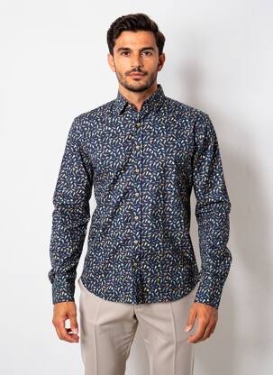 Chemise manches longues imprimé fantaisie bleu IZAC homme