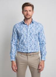 Chemise manches longues imprimé fantaisie bleu IZAC homme