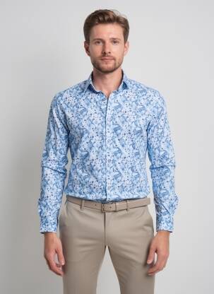 Chemise manches longues imprimé fantaisie bleu IZAC homme