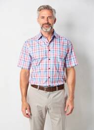 Chemise manches courtes imprimé carreaux bleu OLYMP homme