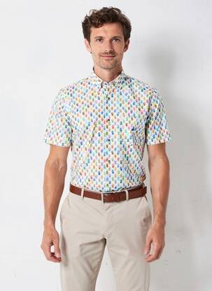 Chemise manches courtes imprimé fantaisie blanc DARIO BELTRAN homme