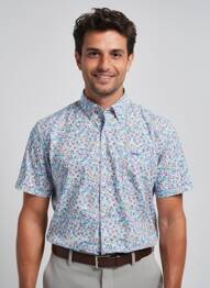 Chemise manches courtes imprimé fantaisie bleu DARIO BELTRAN homme