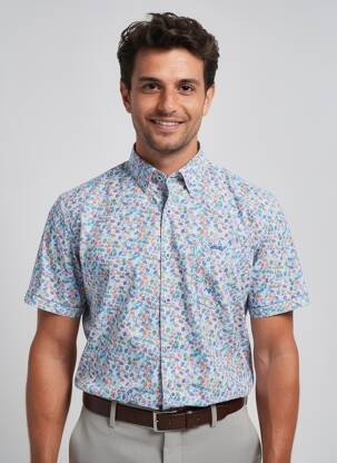 Chemise manches courtes imprimé fantaisie bleu DARIO BELTRAN homme