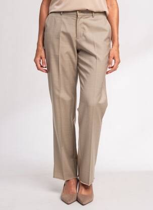 Pantalon droit taille à pinces taille haute beige IZAC femme