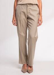 Pantalon droit tissage crêpe taille haute beige IZAC femme