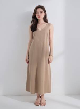 Robe longue sans manche sans manche marron ROBE LEGERE BY VERA MONT femme