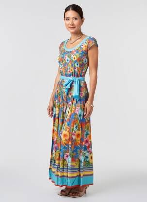 Robe longue manches courtes manches courtes bleu PAUL BRIAL femme
