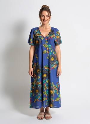 Robe longue manches courtes manches courtes bleu LA FIANCÉE femme