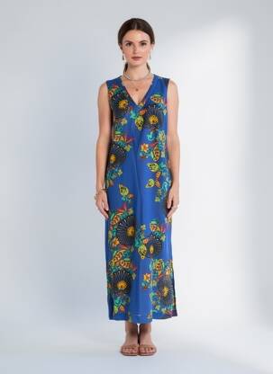 Robe longue imprimé fleurs sans manche bleu LA FIANCÉE femme