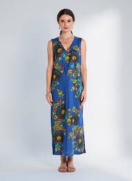 Robe longue imprimé fleurs sans manche bleu LA FIANCÉE femme