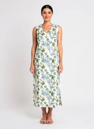 Robe longue imprimé fleurs sans manche bleu LA FIANCÉE femme