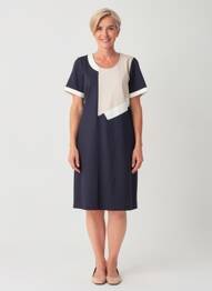 Robe mi-longue fermeture zippée au dos manches courtes bleu GREGORY PAT femme
