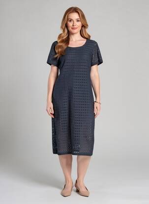 Robe mi-longue fermeture zippée au dos manches courtes bleu BETTY BARCLAY femme