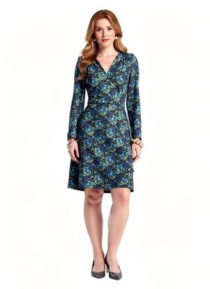 Robe mi-longue imprimé fantaisie manches longues noir LA FIANCÉE femme