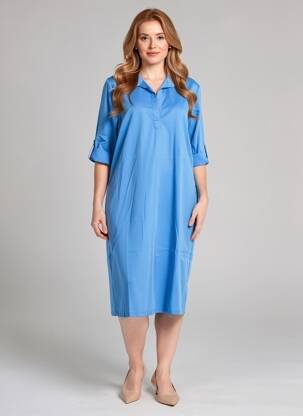 Robe mi-longue imprimé fantaisie manches courtes bleu ROBE LEGERE BY VERA MONT femme