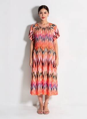 Robe mi-longue coupe fluide manches courtes orange BETTY BARCLAY femme